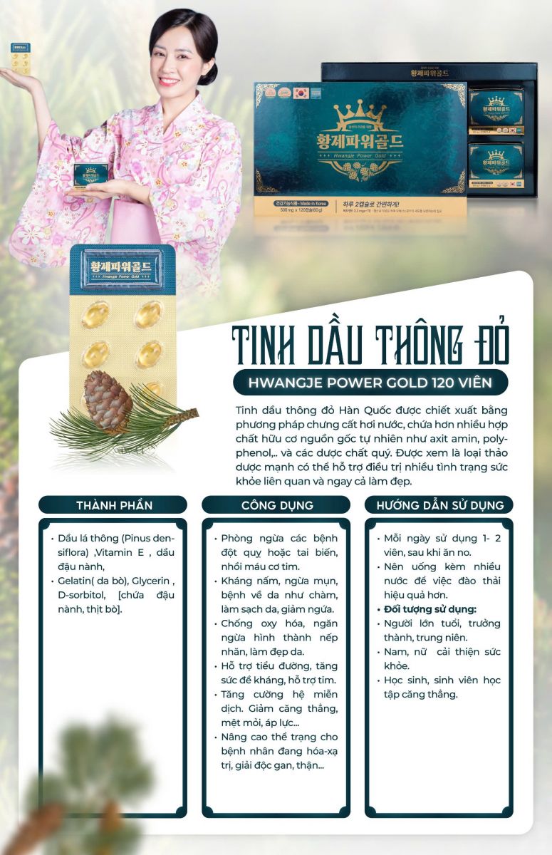 TINH DẦU THÔNG ĐỎ HWANGNJE POWER GOLD HÀN QUỐC Hộp 120 Viên 